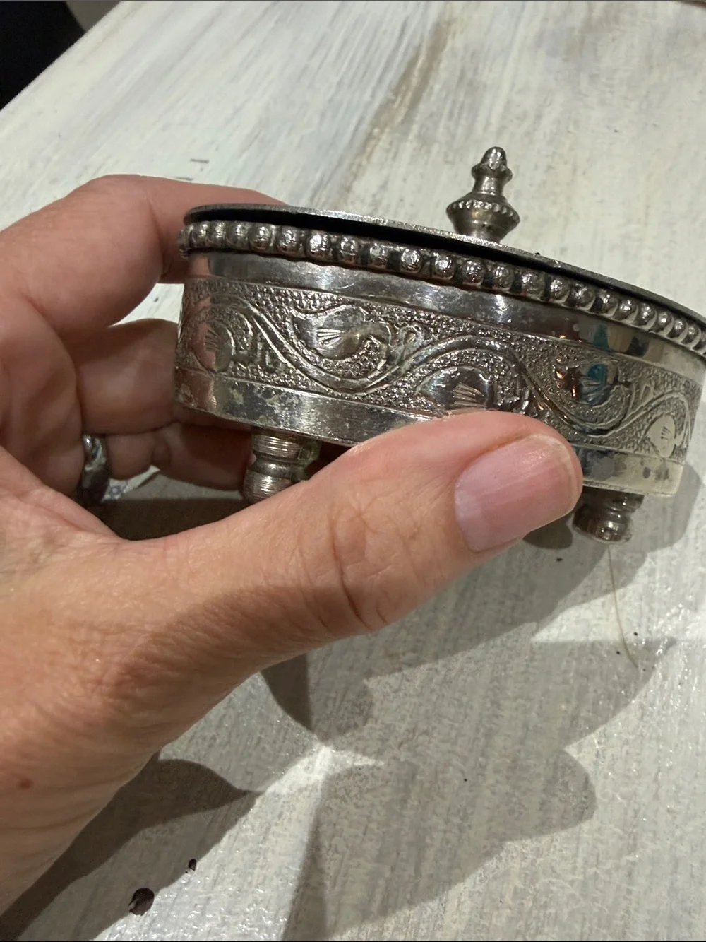 Vintage Numbered and stamped Ornate Silver-Tone Decorative Lidded Trinket Box